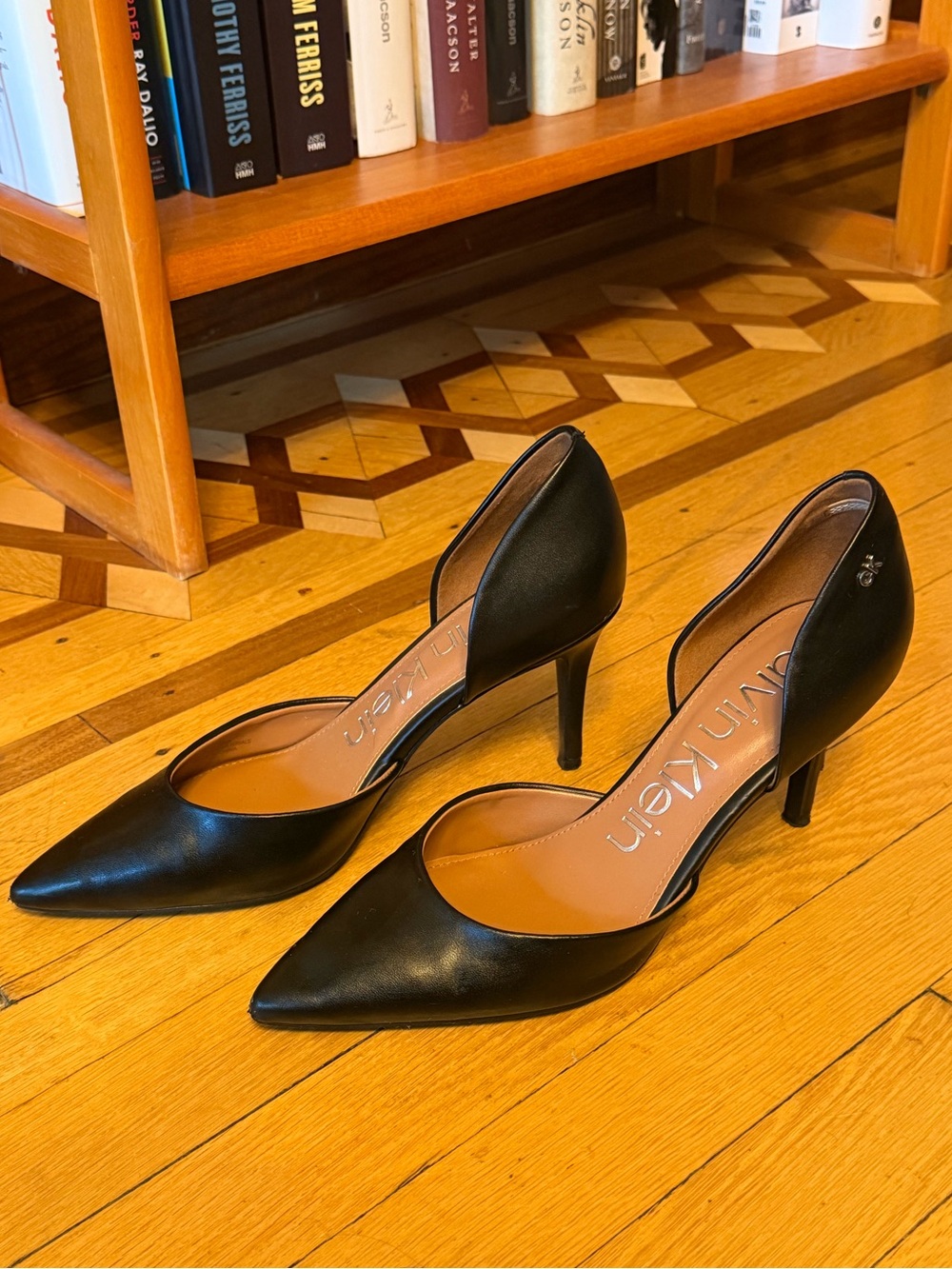 Calvin Klein Black Pointed D'Orsay Mid Stiletto Heels